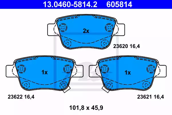 Комплект тормозных колодок ATE 13.0460-5814.2 (605814, 23620, 23621, 23622)