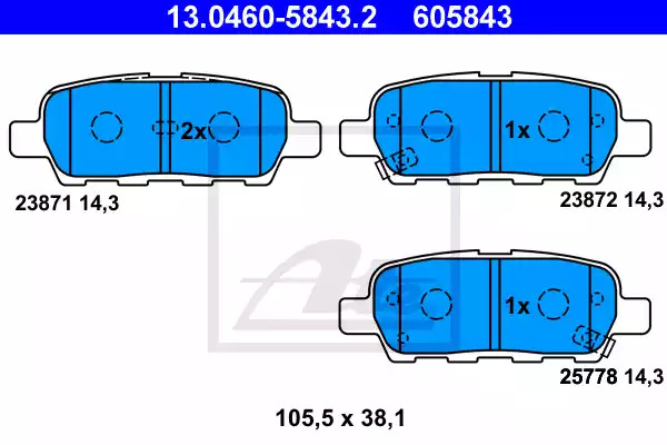 Комплект тормозных колодок ATE 13.0460-5843.2 (605843, 23871, 23872, 25778)