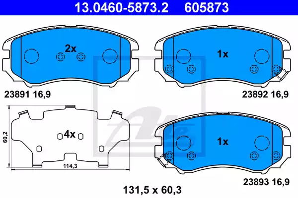 Комплект тормозных колодок ATE 13.0460-5873.2 (605873, 23891, 23892, 23893)