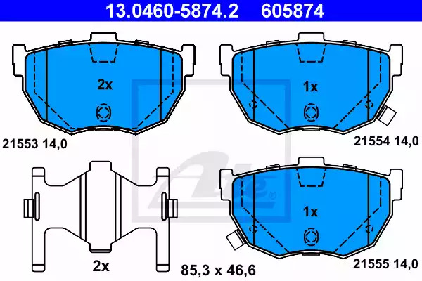 Комплект тормозных колодок ATE 13.0460-5874.2 (605874, 21553, 21554, 21555)