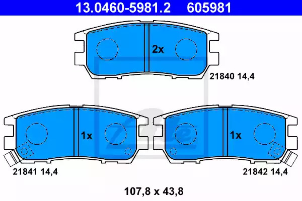 Комплект тормозных колодок ATE 13.0460-5981.2 (605981, 21840, 21841, 21842)