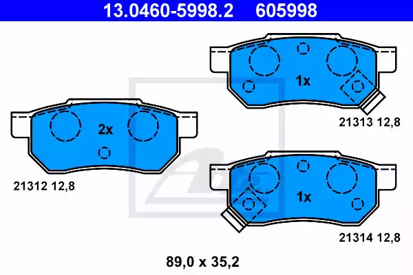 Комплект тормозных колодок ATE 13.0460-5998.2 (605998, 21312, 21313, 21314)