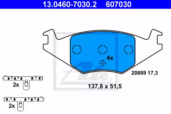 Комплект тормозных колодок ATE 13.0460-7030.2 (607030, 20889)