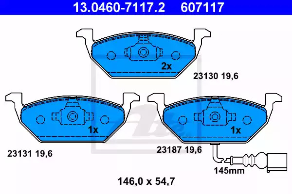 Комплект тормозных колодок ATE 13.0460-7117.2 (607117, 23130, 23131, 23187)