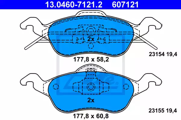 Комплект тормозных колодок ATE 13.0460-7121.2 (607121, 23154, 23155)