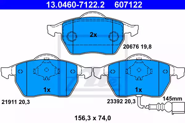 Комплект тормозных колодок ATE 13.0460-7122.2 (607122, 20676, 21911, 23392)