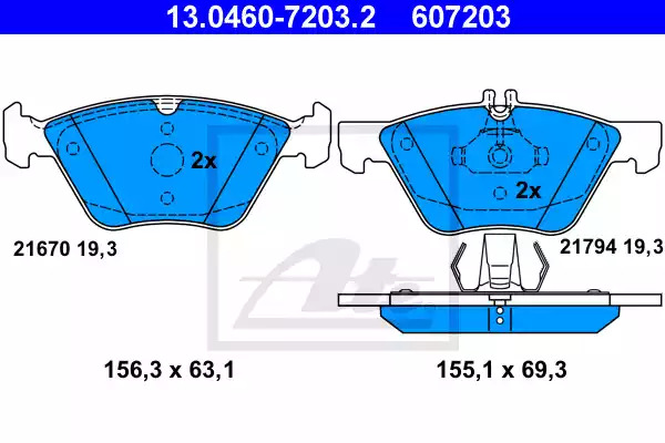 Комплект тормозных колодок ATE 13.0460-7203.2 (607203, 21670, 21794)