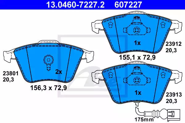 Комплект тормозных колодок ATE 13.0460-7227.2 (607227, 23801, 23912, 23913)