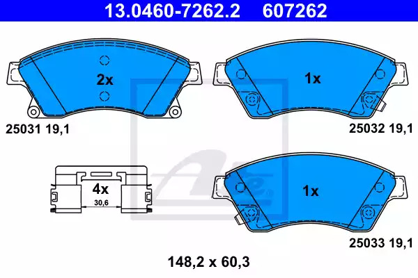 Комплект тормозных колодок ATE 13.0460-7262.2 (607262, 25031, 25032, 25033)