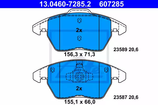 Комплект тормозных колодок ATE 13.0460-7285.2 (607285, 23587, 23589)