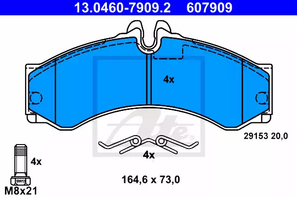 Комплект тормозных колодок ATE 13.0460-7909.2 (607909, 29153)