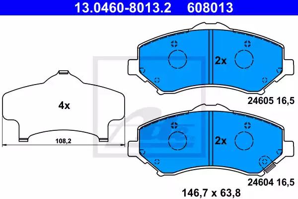 Комплект тормозных колодок ATE 13.0460-8013.2 (608013, 24604, 24605)