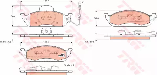 Комплект тормозных колодок TRW GDB1378 (23193, 23194, 23195, 23196)