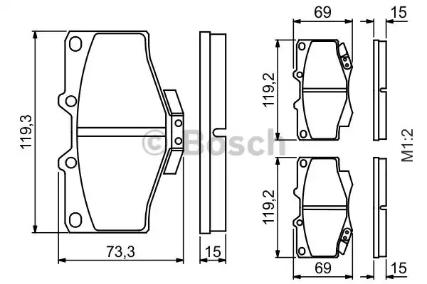 Комплект тормозных колодок BOSCH 0 986 424 268 (BP130, 21 680, 7298D410;7298D436;7549D436;7671D799, 90R-010037/002)