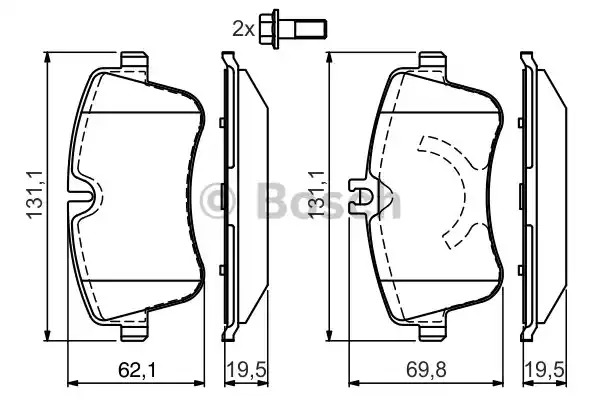 Комплект тормозных колодок BOSCH 0 986 424 517 (BP274, E9 90R-01899/889, 23144, 7747D872)