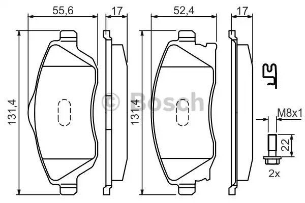 Комплект тормозных колодок BOSCH 0 986 424 527 (BP281, E13 90R-010213/002, 23225, 8290D117)