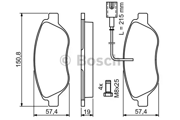 Комплект тормозных колодок BOSCH 0 986 424 595 (BP337, E9 90R - 02A1080/0460, 23 711, 8745D1536)