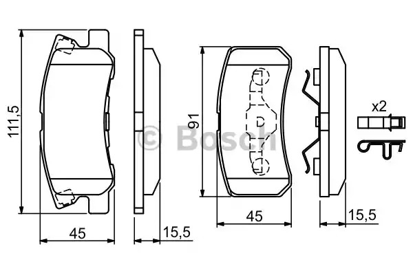 Комплект тормозных колодок BOSCH 0 986 424 717 (BP429, 23 582, 7743D868, 90R-010162/003)