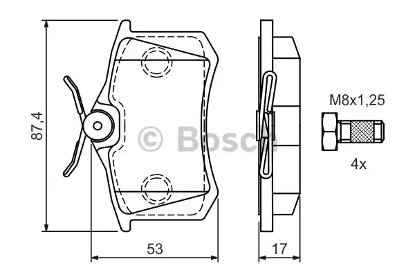 Комплект тормозных колодок BOSCH 0 986 424 751 (BP460, E1 90R-011209/084, 23554)