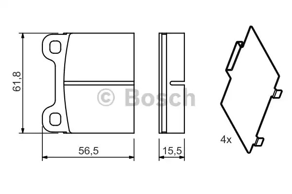 Комплект тормозных колодок BOSCH 0 986 466 302 (BP679, E1 90R-011195/299, 20 034)