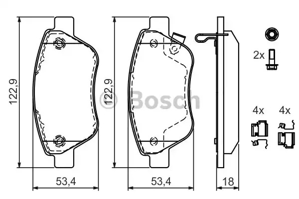 Комплект тормозных колодок BOSCH 0 986 494 092 (BP1002, E1 90R-011200/281, 23705)