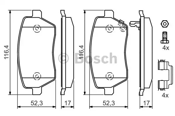 Комплект тормозных колодок BOSCH 0 986 494 160 (BP1071, E1 90R-011199/025, 23973)