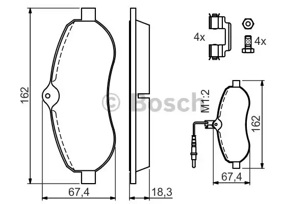 Комплект тормозных колодок BOSCH 0 986 494 163 (BP1074, E1 90R-011200/016, 24608)