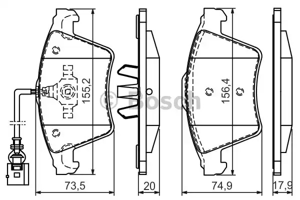 Комплект тормозных колодок BOSCH 0 986 494 164 (BP1075, E1 90R-011199/027, 23749)