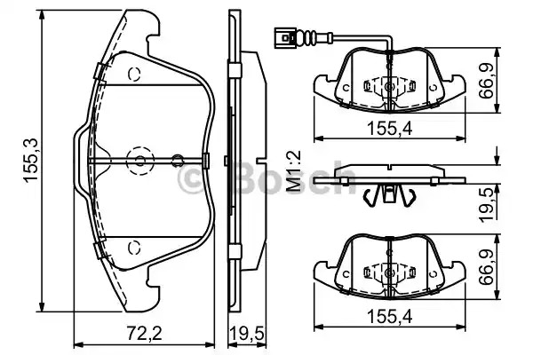 Комплект тормозных колодок BOSCH 0 986 494 372 (BP1280, E9 90R-2A0899/2502, 24333, 8486D137; 8743-D15)