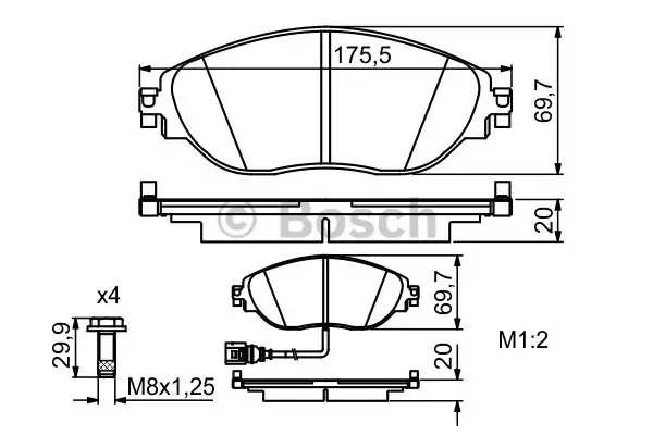 Комплект тормозных колодок BOSCH 0 986 494 704 (BP1699, E9 90R-02A0904/3045, 25217)