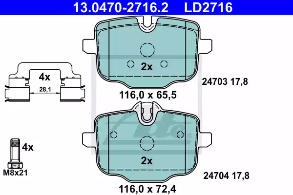 Комплект тормозных колодок ATE 13.0470-2716.2 (LD2716, 24703, 24704)
