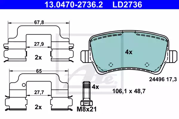 Комплект тормозных колодок ATE 13.0470-2736.2 (LD2736, 24496)