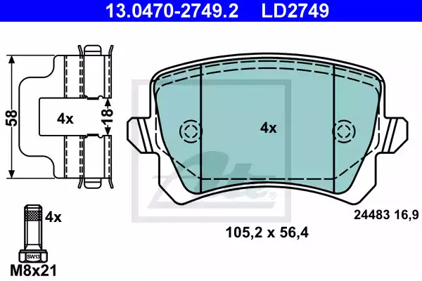 Комплект тормозных колодок ATE 13.0470-2749.2 (LD2749, 24483)