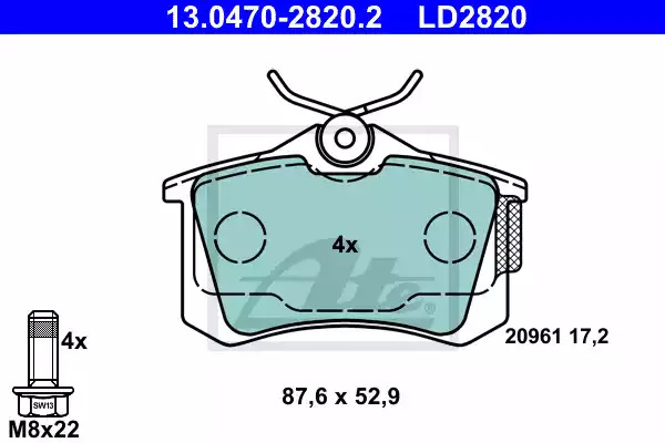 Комплект тормозных колодок ATE 13.0470-2820.2 (LD2820, 20961)