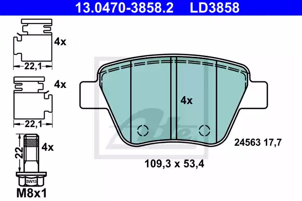 Комплект тормозных колодок ATE 13.0470-3858.2 (LD3858, 24563)