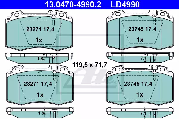 Комплект тормозных колодок ATE 13.0470-4990.2 (LD4990, 23271, 23745)