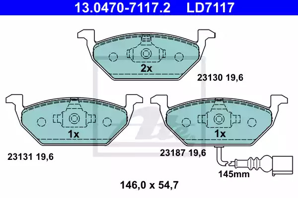Комплект тормозных колодок ATE 13.0470-7117.2 (LD7117, 23130, 23131, 23187)