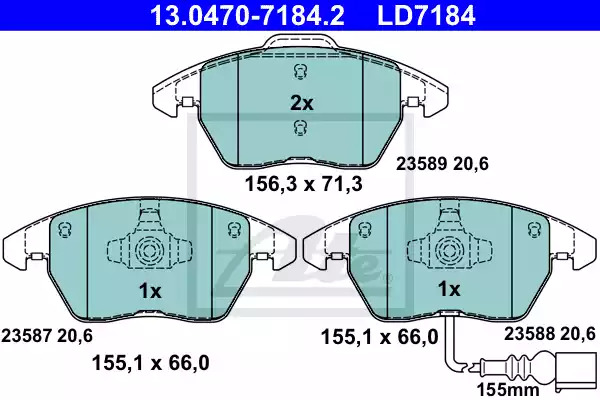 Комплект тормозных колодок ATE 13.0470-7184.2 (LD7184, 23587, 23588, 23589)