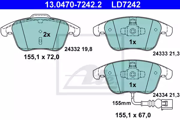 Комплект тормозных колодок ATE 13.0470-7242.2 (LD7242, 24332, 24333, 24334)