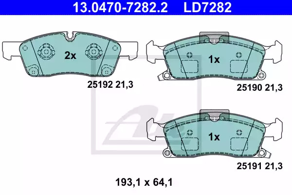 Комплект тормозных колодок ATE 13.0470-7282.2 (LD7282, 25190, 25191, 25192)