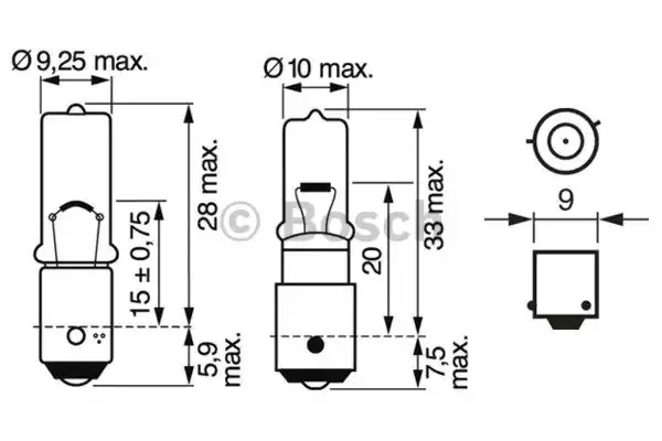 Лампа накаливания BOSCH 1 987 302 232 (Blister 2pcs - 1 987 301 035, H6W, 12V 6W H6W PURE LIGHT)